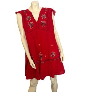 Knox Rose Plus Size Red Boho Embroidered V-Neck Ruffle Festive Prairie Dress